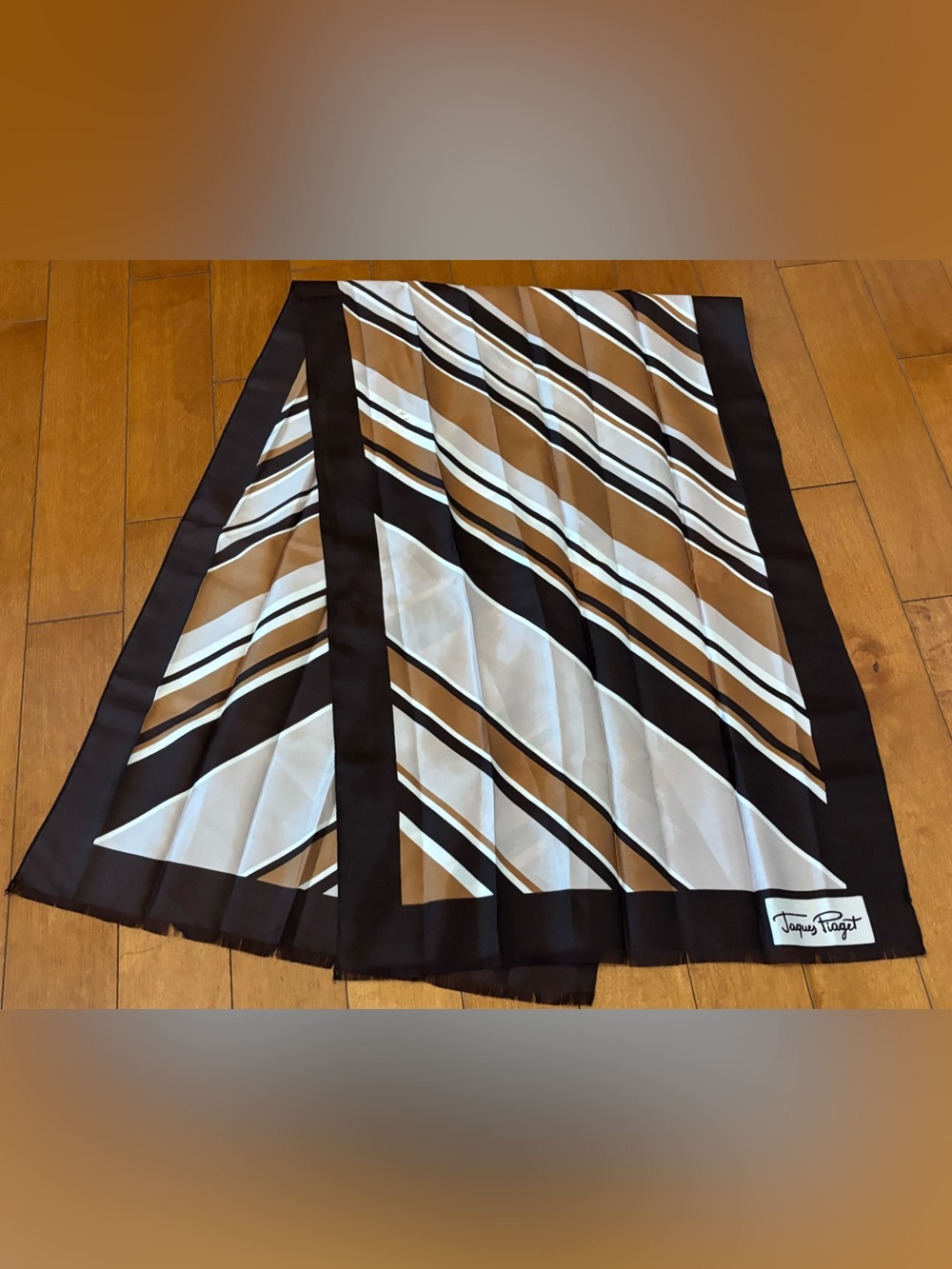 Vintage Jaques Piaget Women’s Scarf Brown White Striped 52”